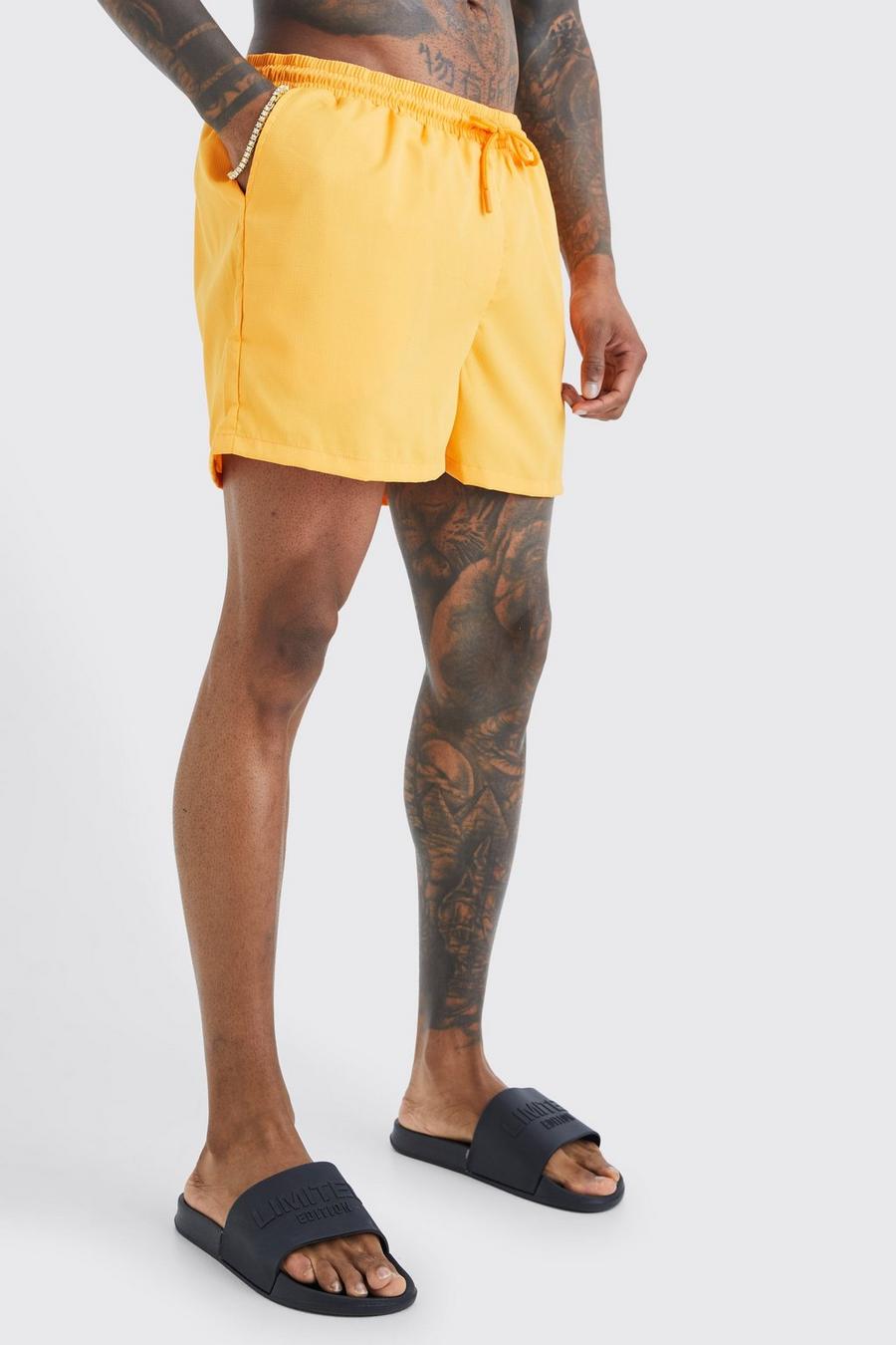 Orange Short Length Ripstop Swim Shorts