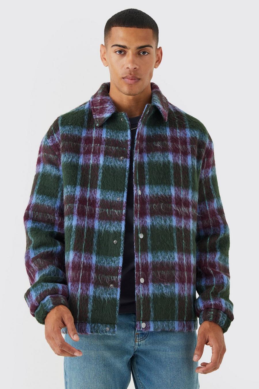Green Oversized Wool Look Check Harrington image number 1