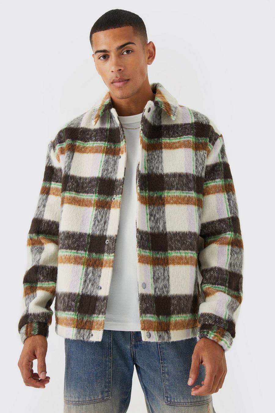 Oversized Wool Look Check Harrington | boohoo