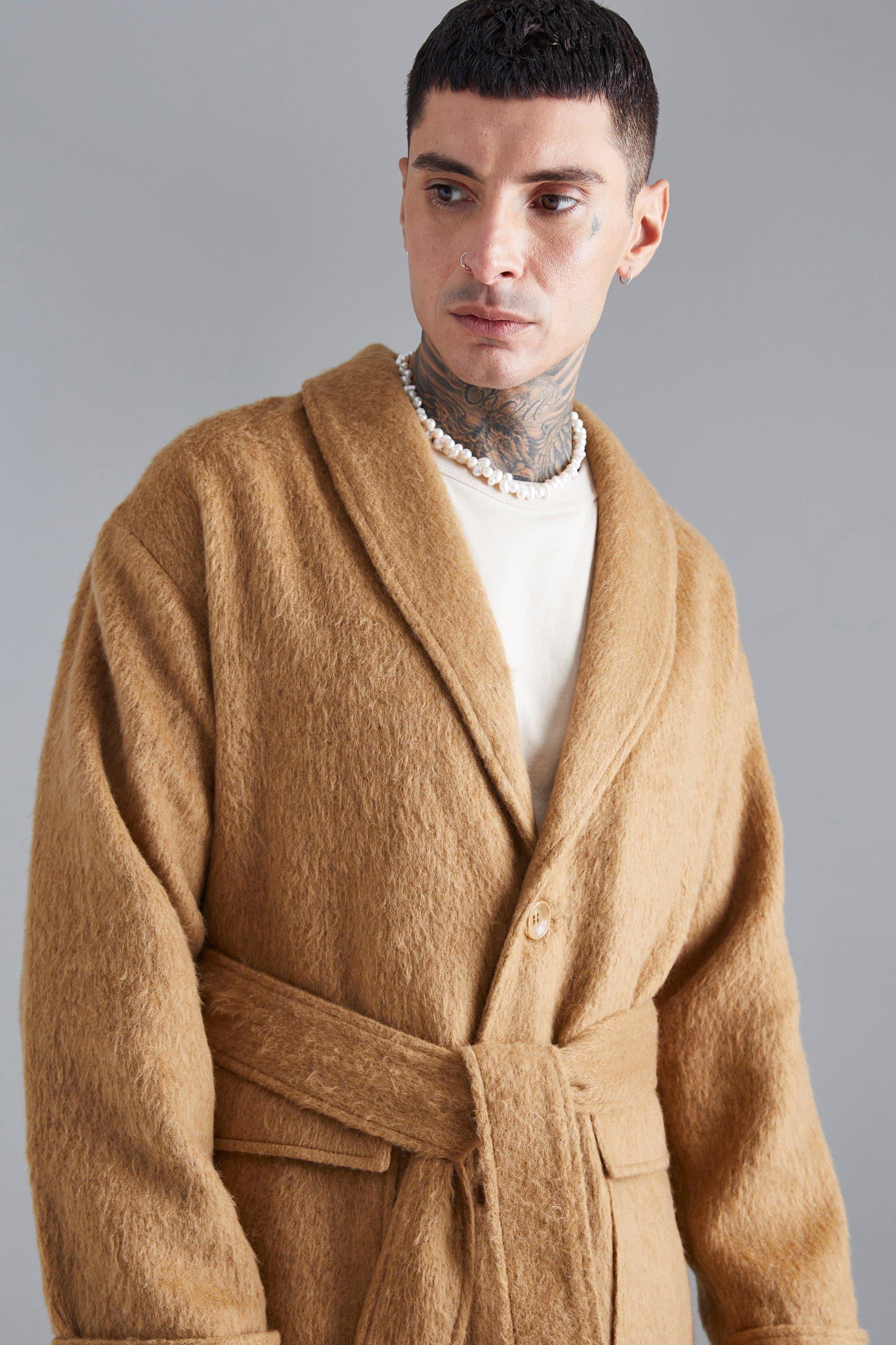 Boohooman overcoat in camel best sale