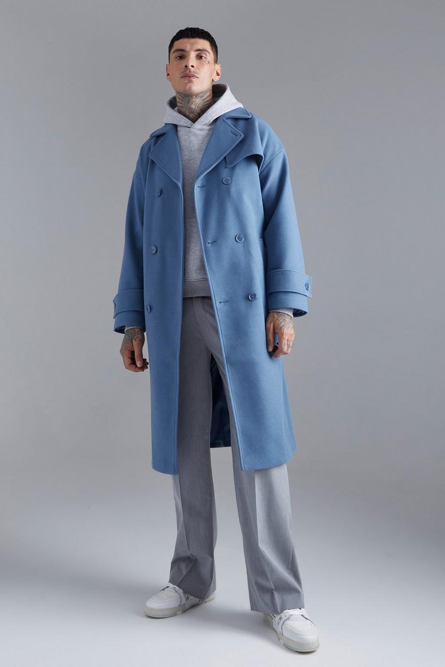 Slate blue Double Breasted Storm Flap Trench Overcoat
