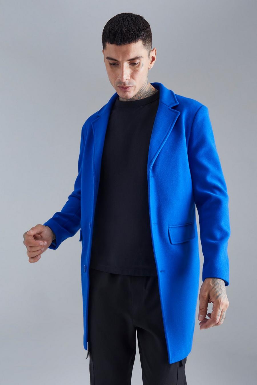 Cobalt blue Single Breasted Wool Mix Overcoat