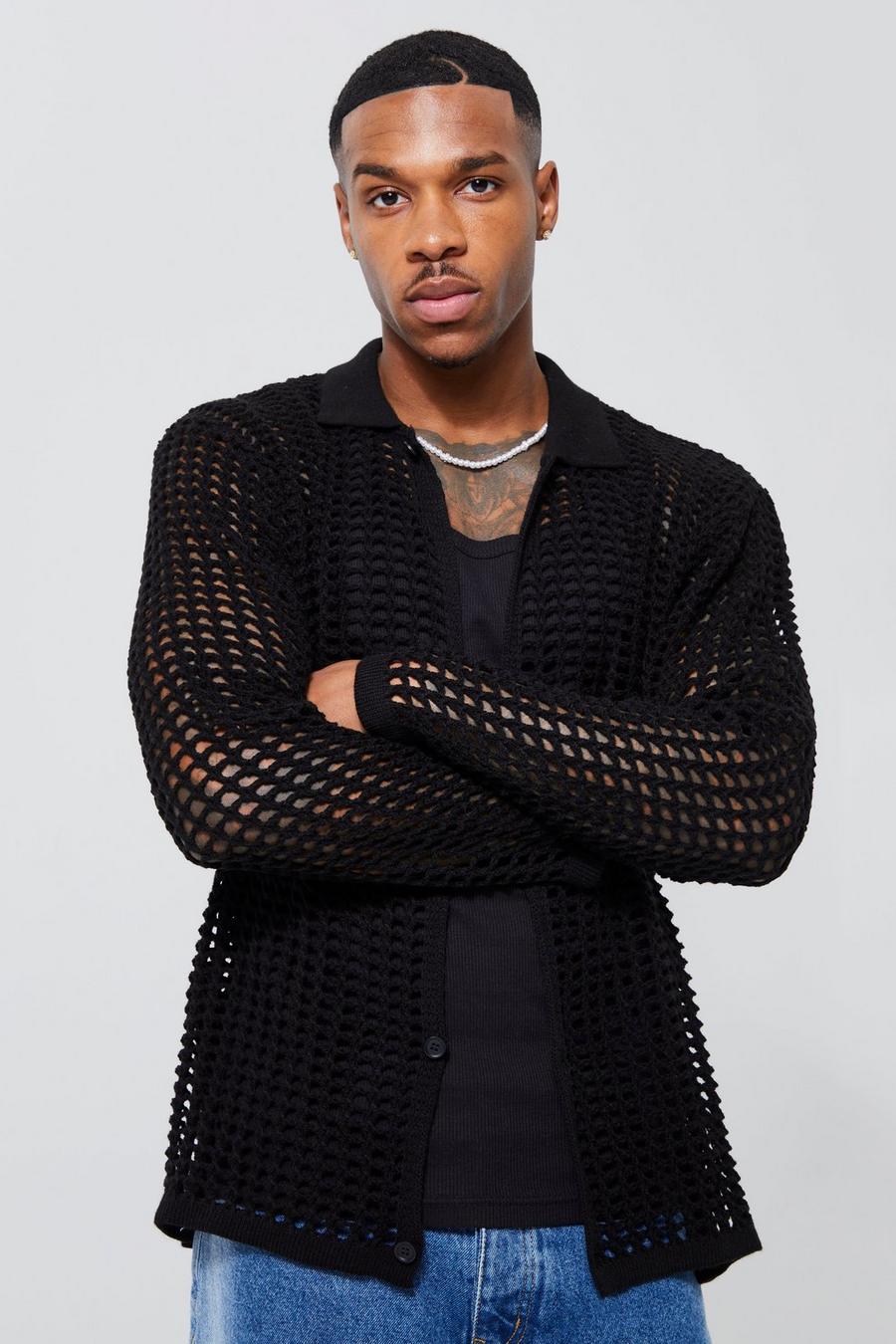 Black Crochet Long Sleeve Shirt