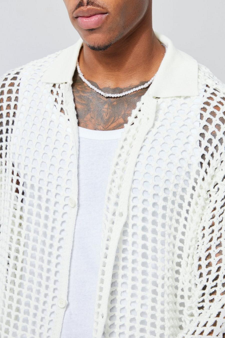 Ecru white Crochet Long Sleeve Shirt