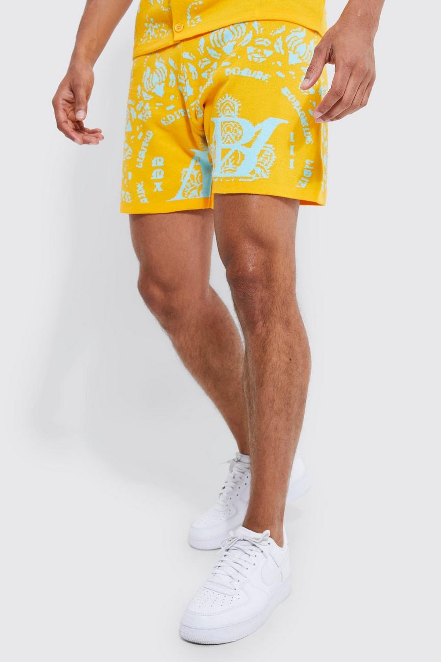 Kurze Strick-Shorts mit Bandana-Print, Orange