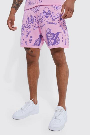 Bandana Short Length Knitted Shorts pink