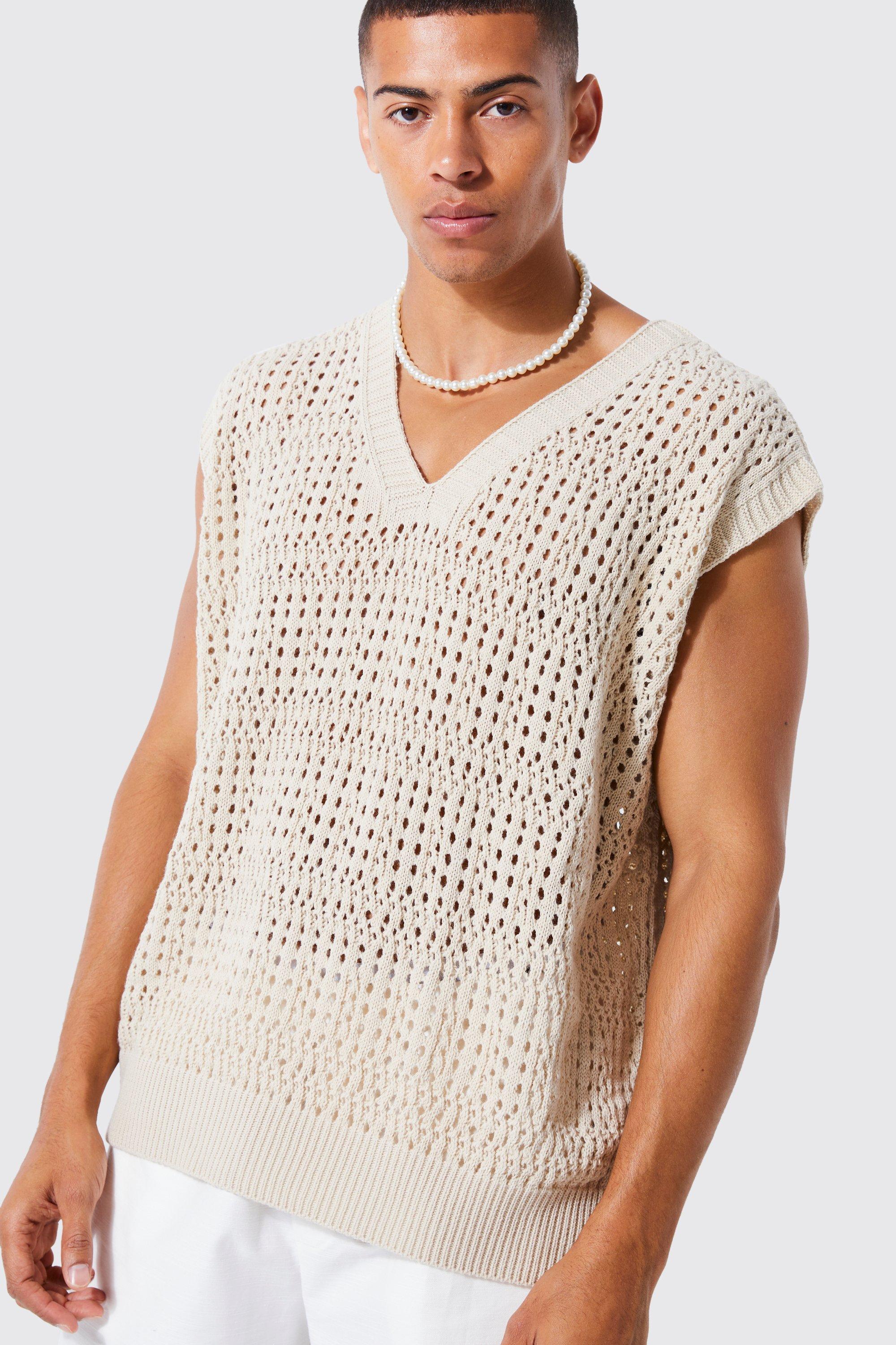 Oversized Crochet Sweater Vest | boohoo