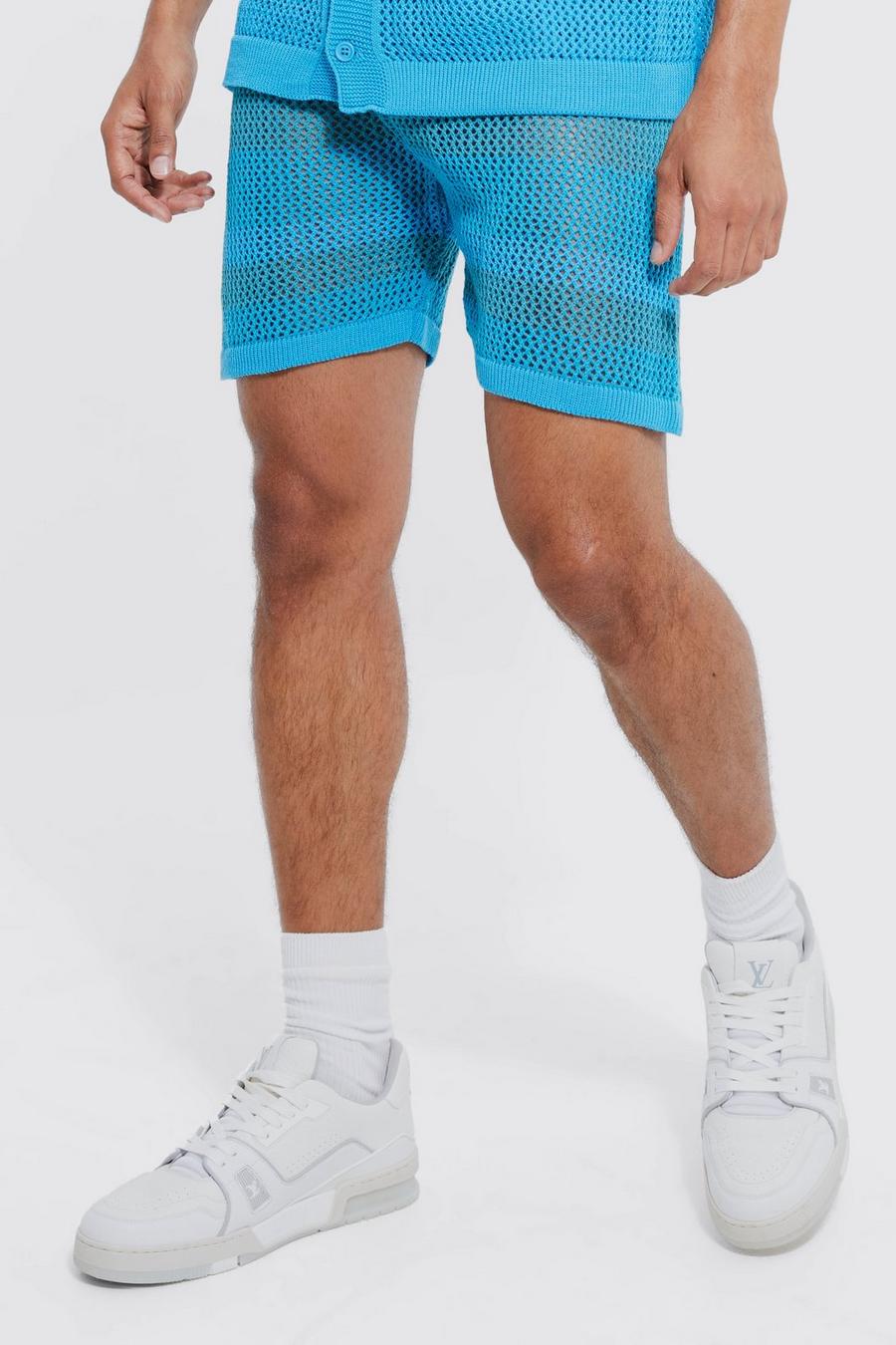 Teal grön Relaxed Fit Striped Crochet Shorts