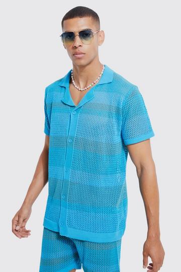 Oversized Striped Crochet Shirt teal