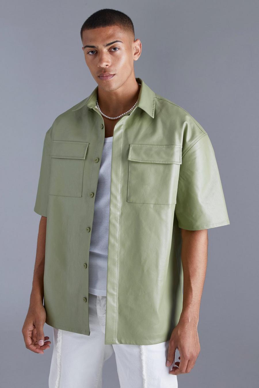 Sage green Pu Oversized Boxy Shirt