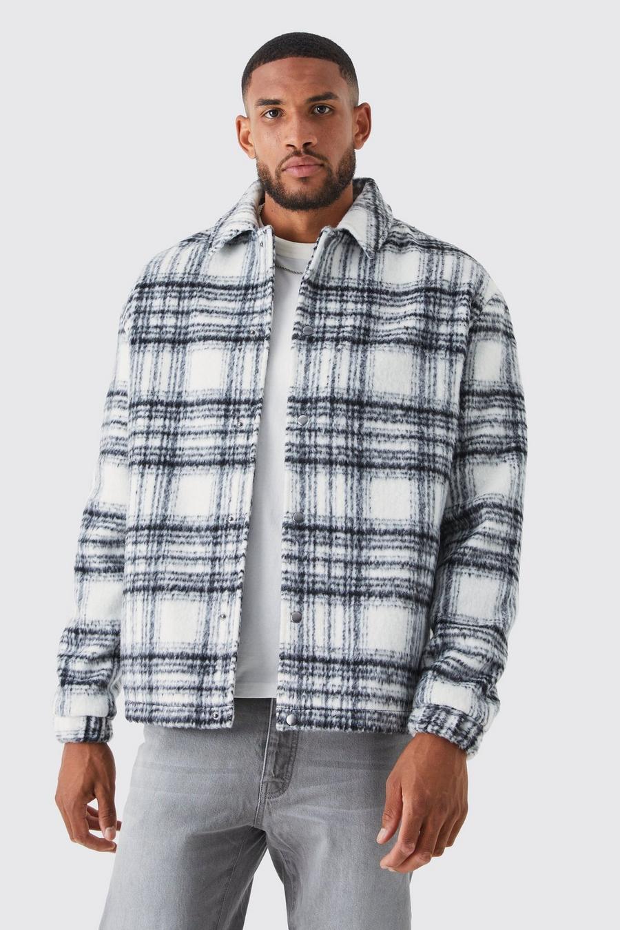 Grey Tall Oversized Wool Look Check Harrington image number 1