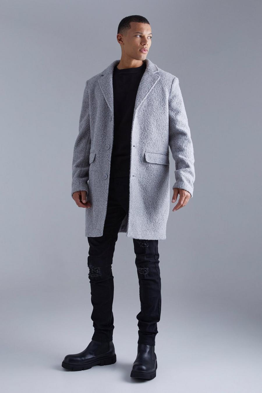 Grey Tall Single Breasted Boucle Overcoat image number 1