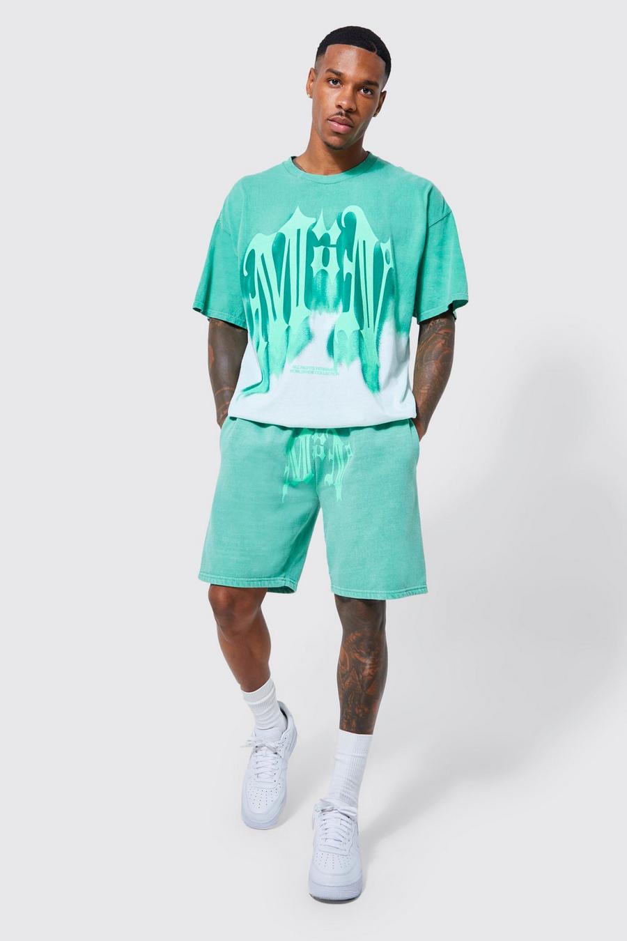 Green Oversized Ombre Gothic Man T-shirt Set