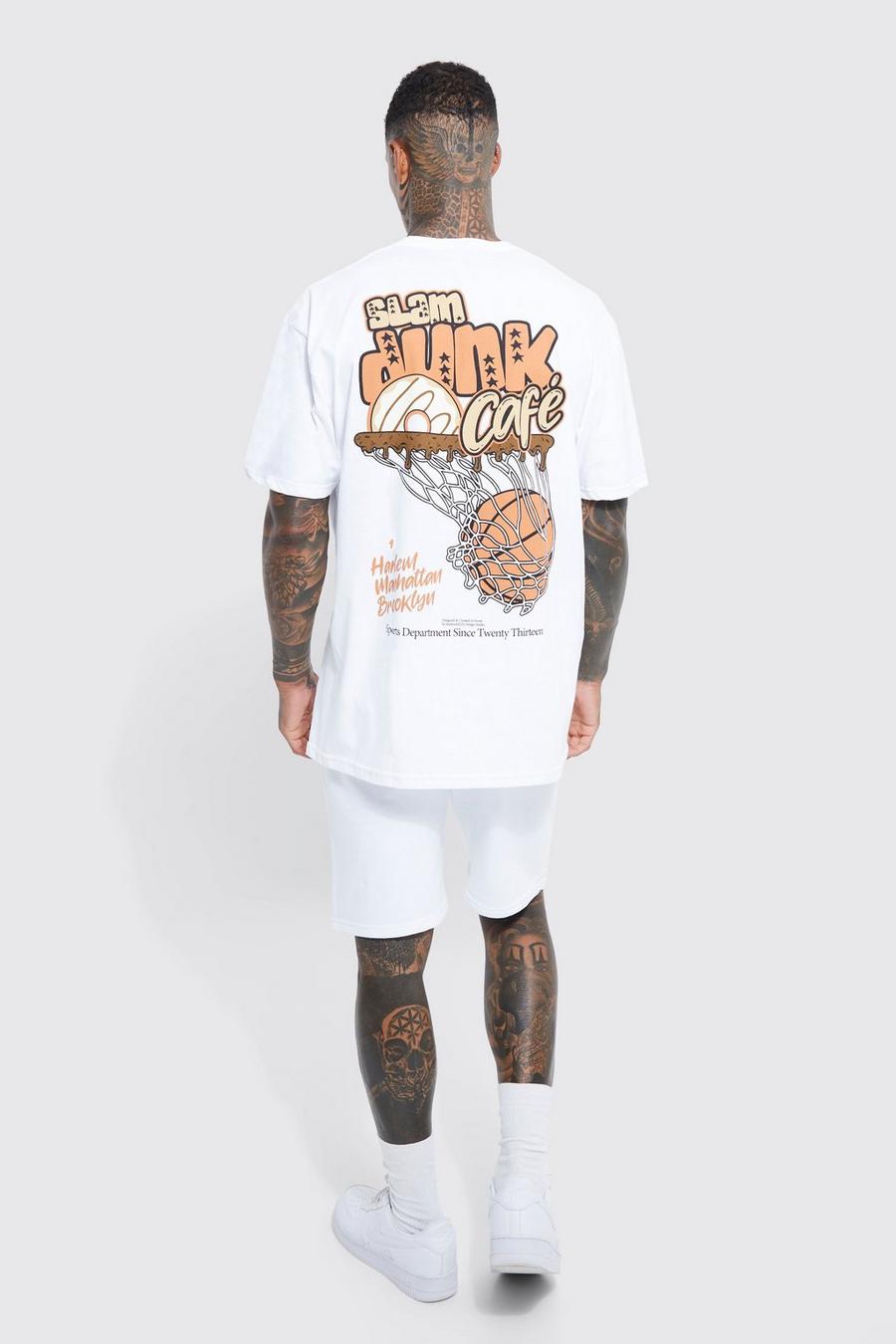 White Oversized Slam Dunk Café T-shirt Set