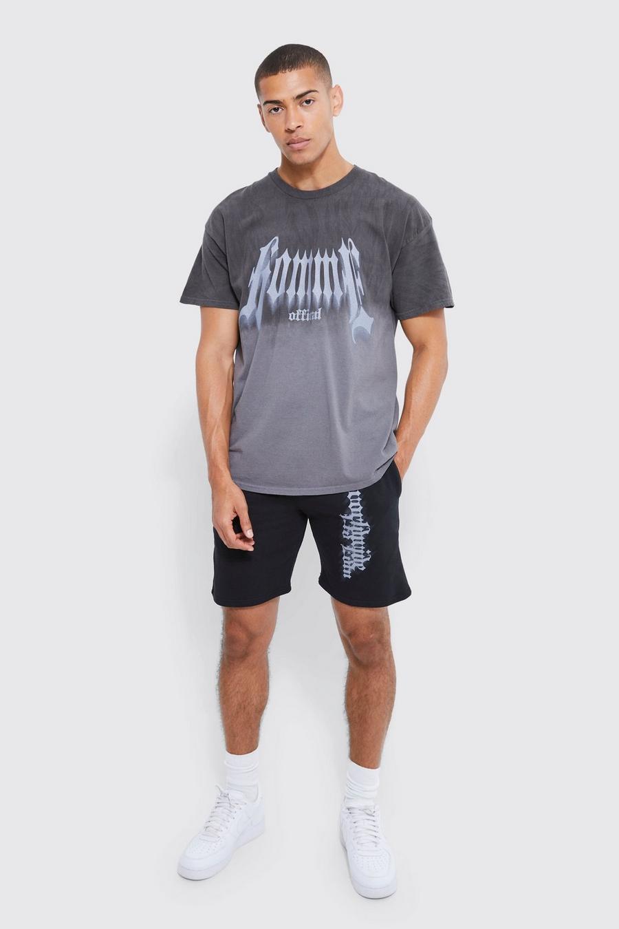 Charcoal grå Oversized Ombre Offcl Tie Dye T-shirt Set