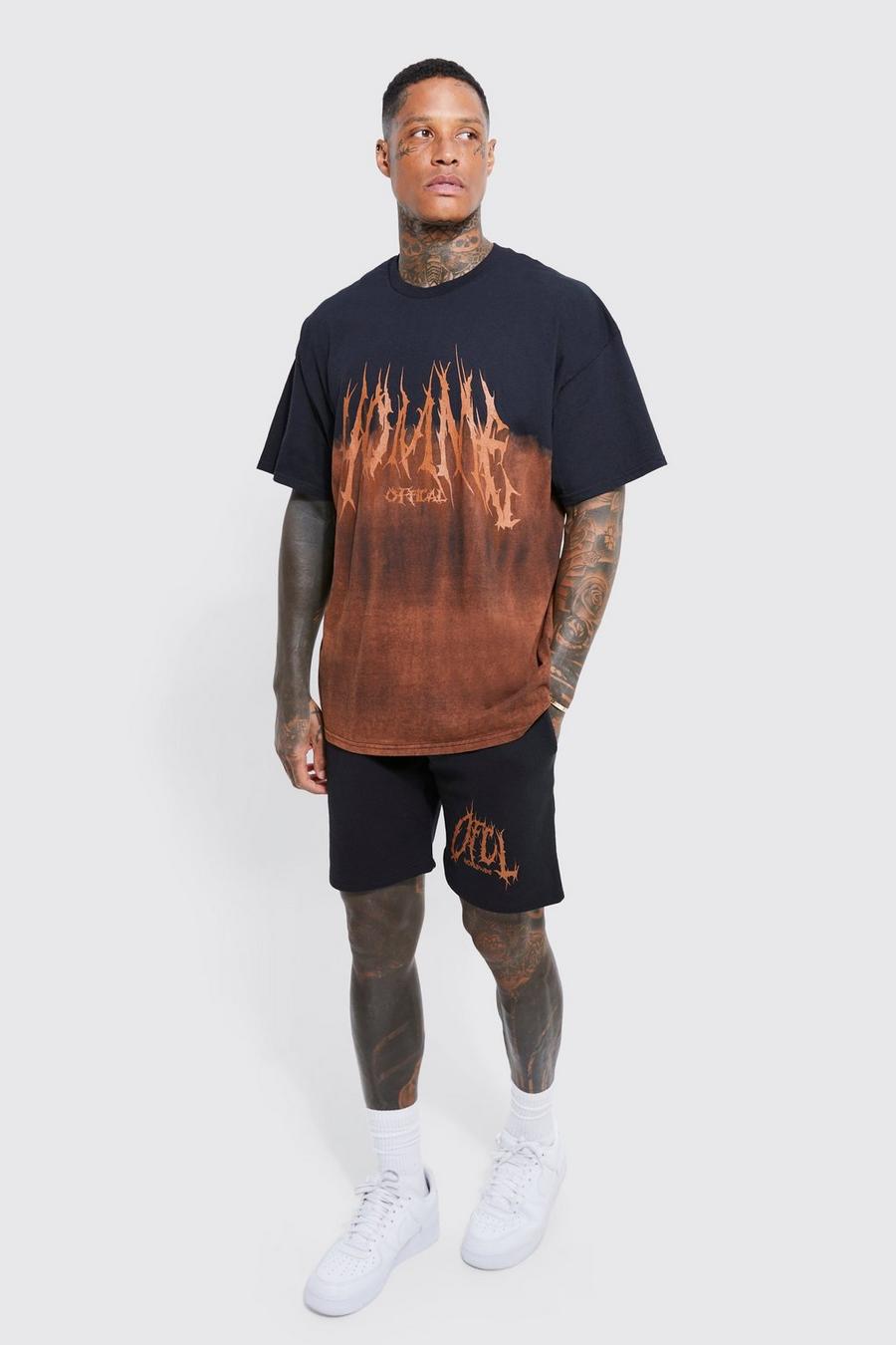Oversized Ombre Offcl Tie Dye T-shirt Set, Black nero
