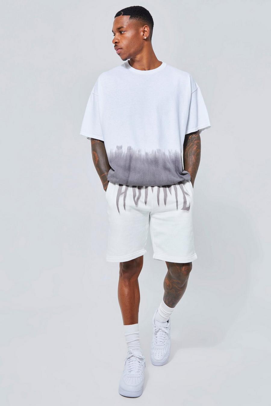 Oversized Ombre Offcl Tie Dye T-shirt Set, White blanco