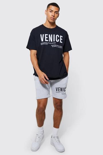 Oversized Venice City Print T-shirt Set black