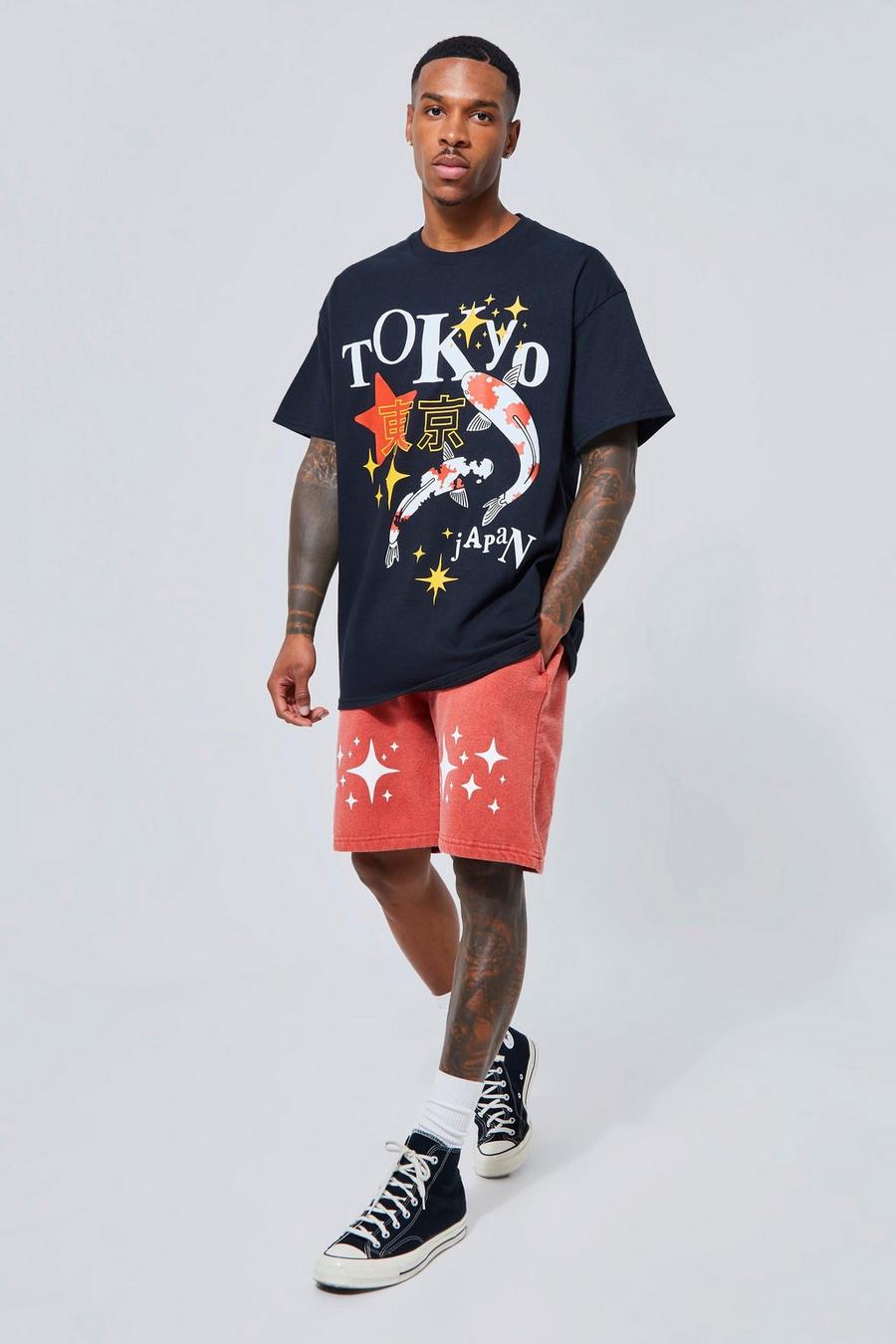 Red Oversized Overdyed Tokyo Star Graphic T-shirt image number 1