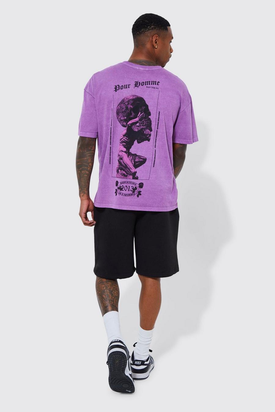 Purple Oversized Overdyed Skull Graphic T-shirt Set image number 1