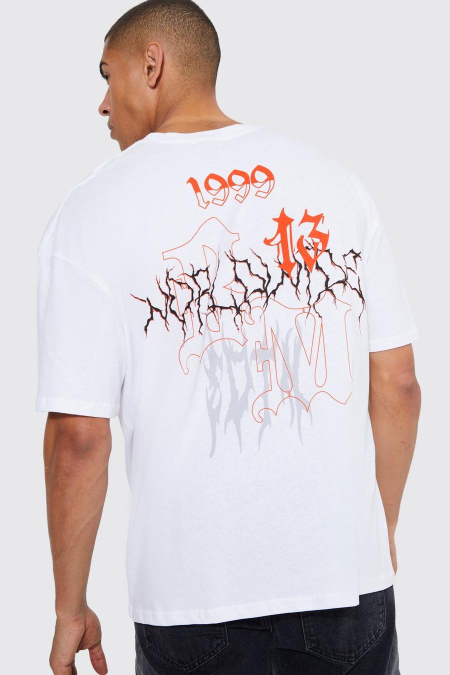 Camiseta oversize con grafiti y cuello extendido, White image number 1