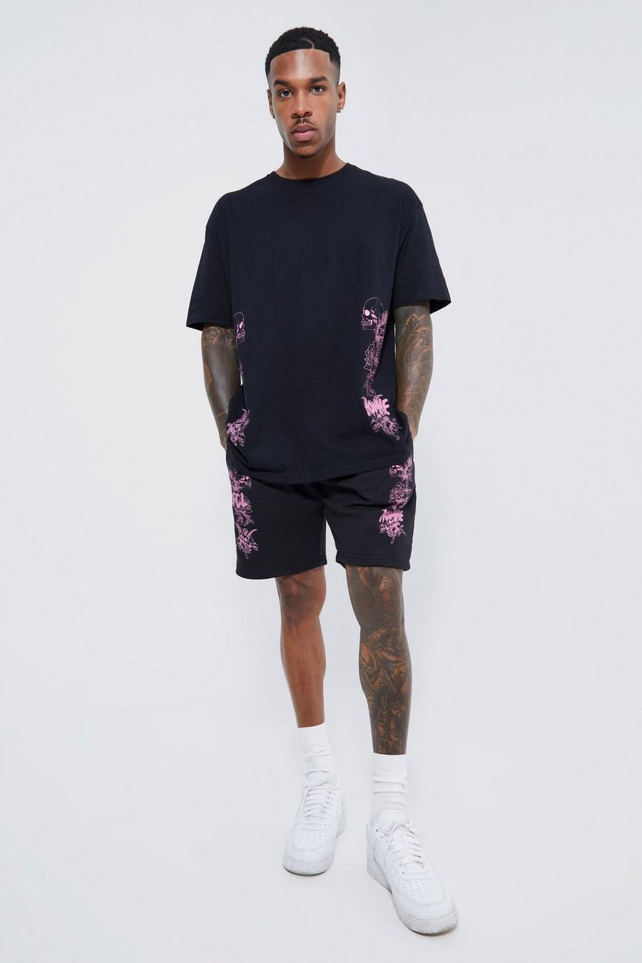 Black Homme Graphic T-shirt And Short Set 