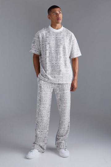 Oversized Jacquard Aztec T-Shirt And Regular Sweatpant Set purple