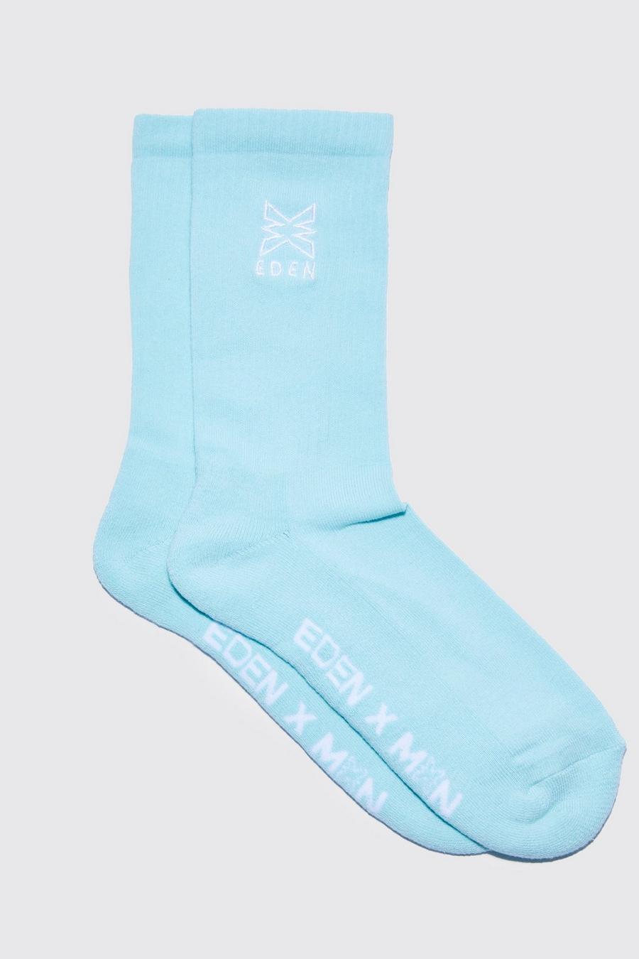 Aqua boohooMAN x EDEN Ibiza Embroidered Socks image number 1