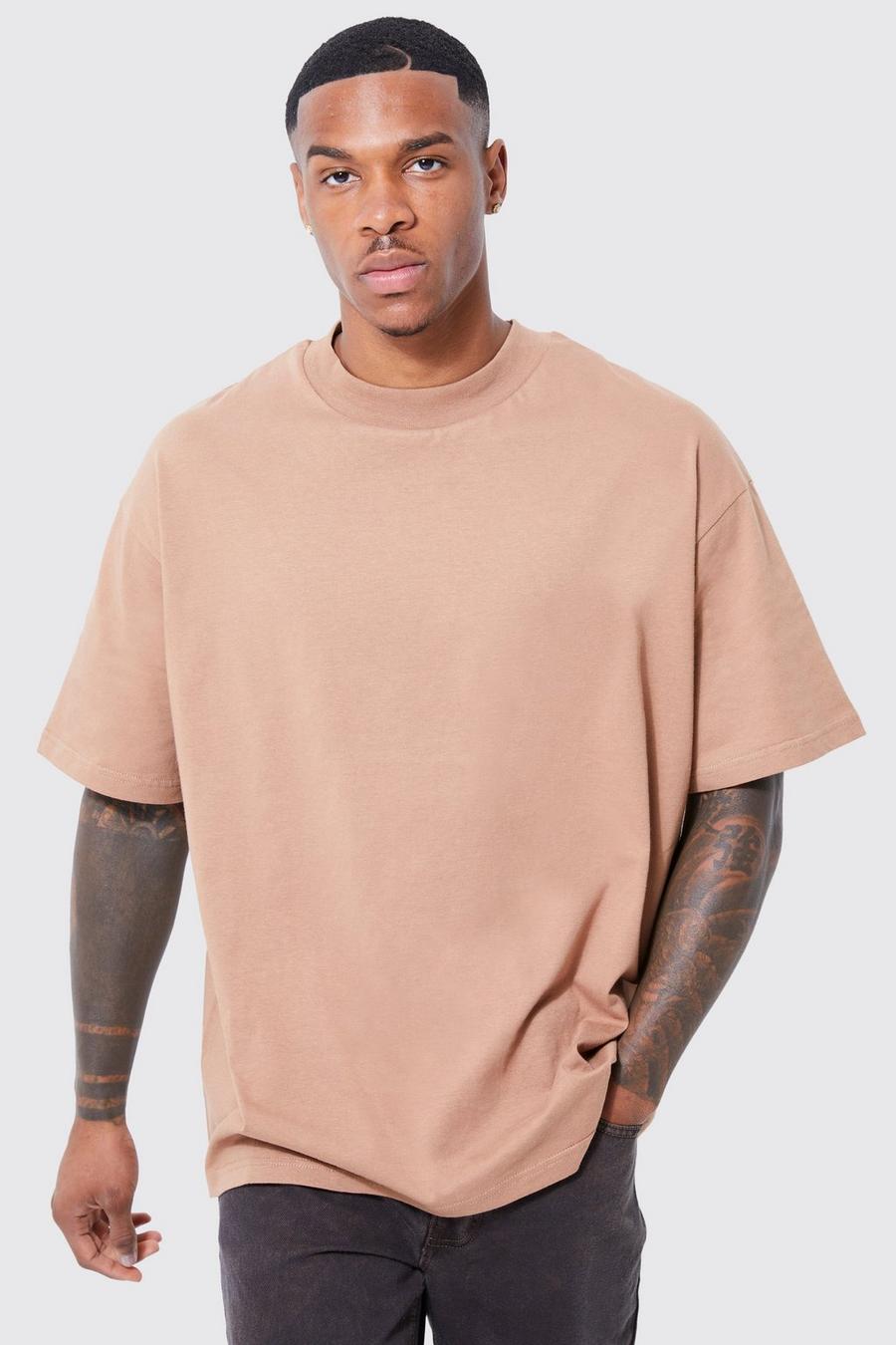 Mocha beige Oversized Extended Neck T-shirt