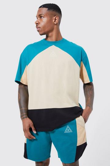 Oversized Branded Colour Block T-shirt teal