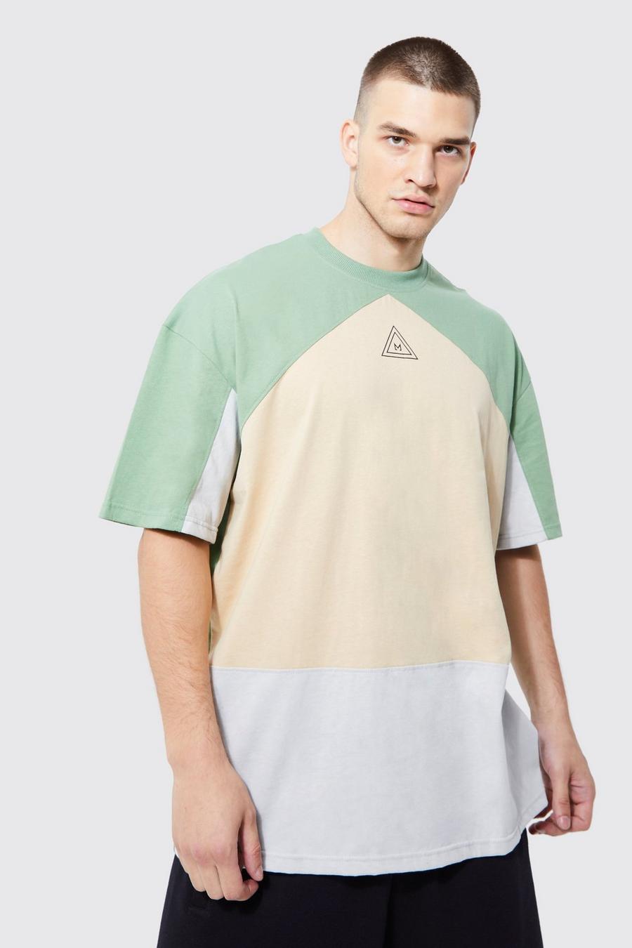 T-shirt Tall oversize a blocchi di colore con logo, Sage image number 1