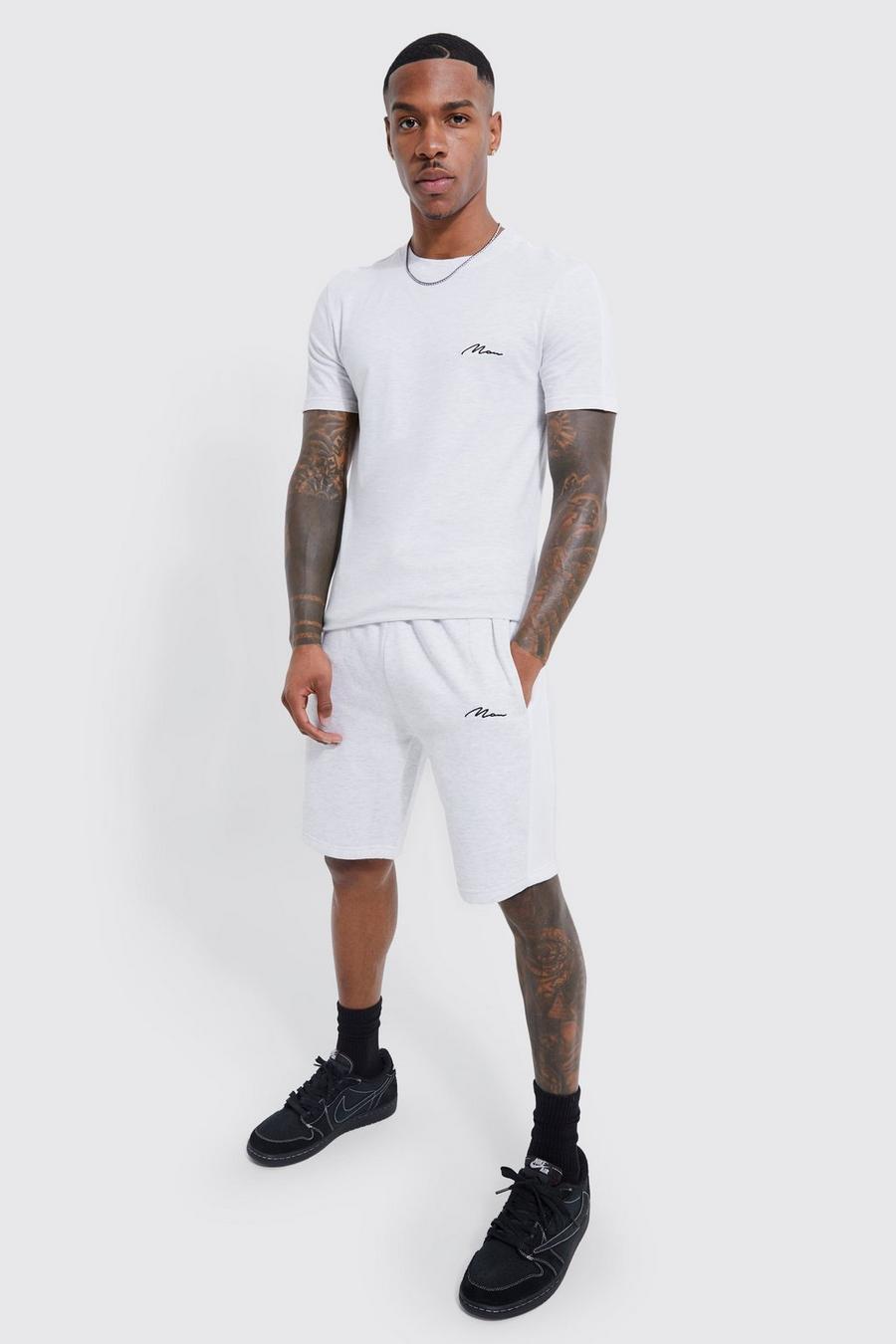 Ash grey Muscle Fit Man Panel T-shirt And Short Set