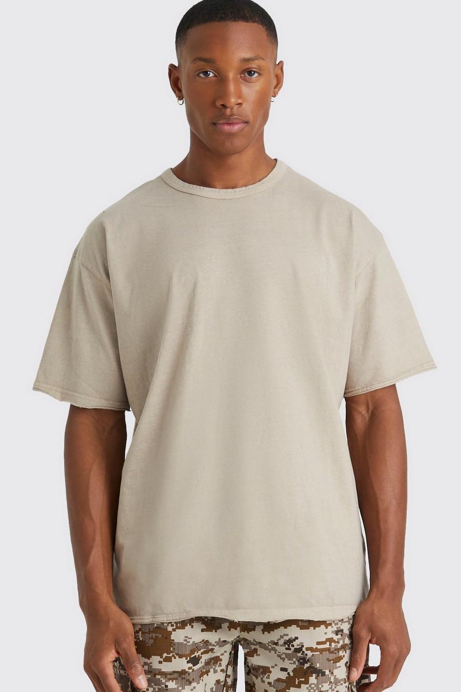 Stone Oversize t-shirt med tvättad effekt och rå kant image number 1