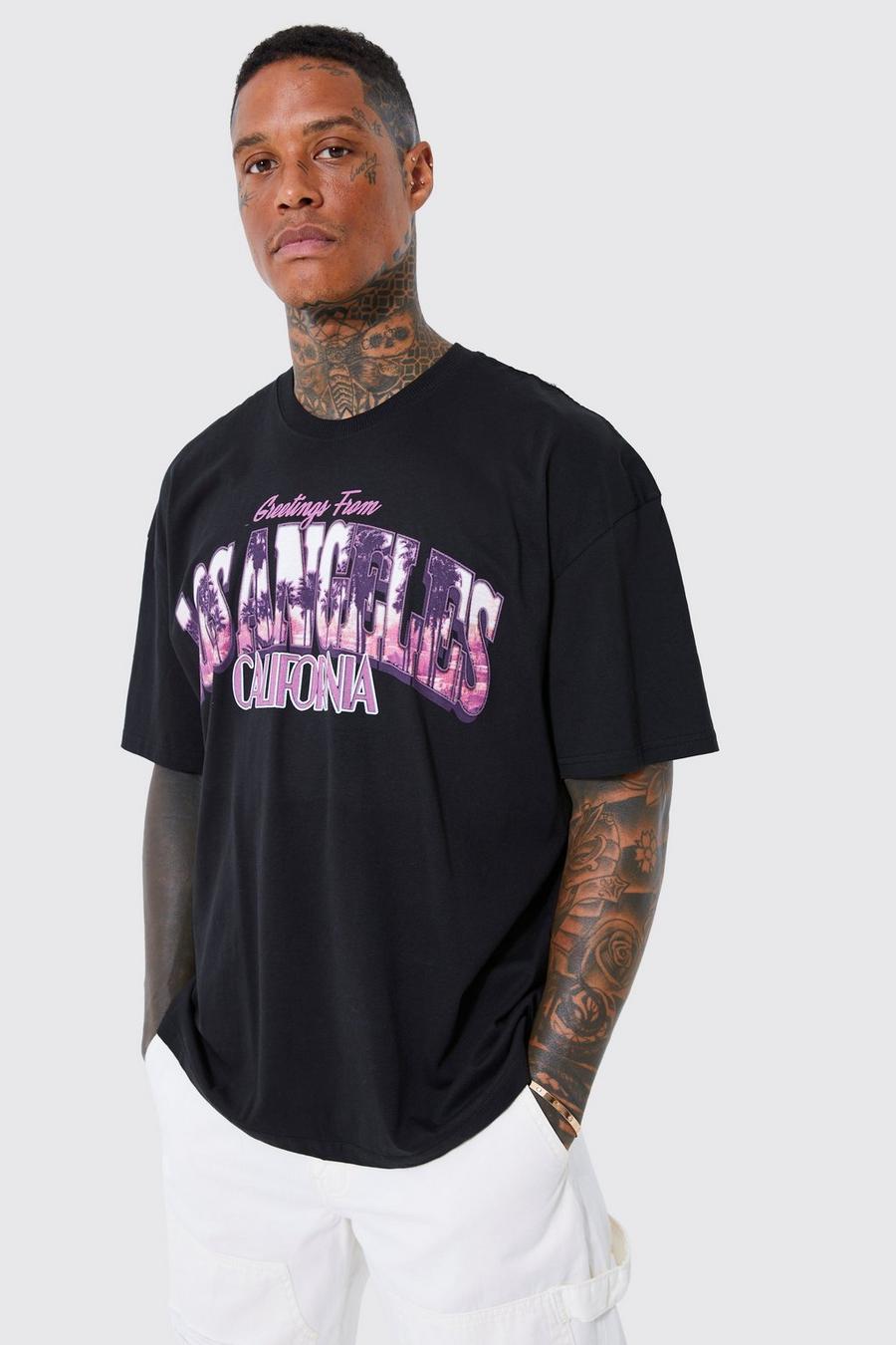 Black Oversized Los Angeles Infill Graphic T-shirt