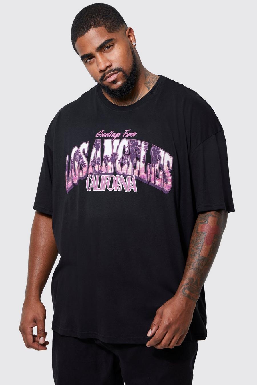 Plus Oversize T-Shirt mit Los Angeles Print, Black image number 1