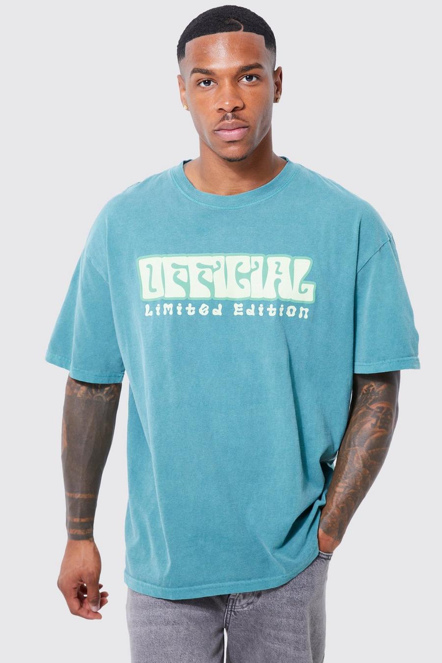 Dark green Oversized Overdyed Official Puff Print T-shirt image number 1