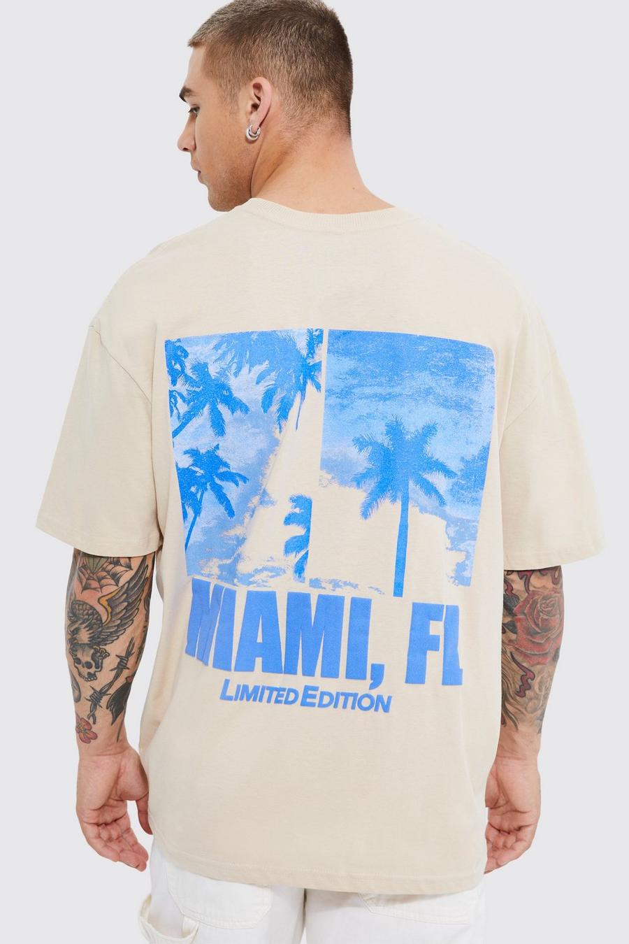 Sand Oversized Miami Puff Print T-shirt image number 1