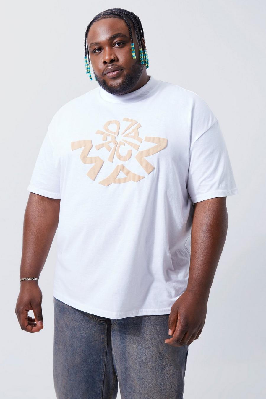 Grande taille - T-shirt oversize à col montant - MAN, White blanc