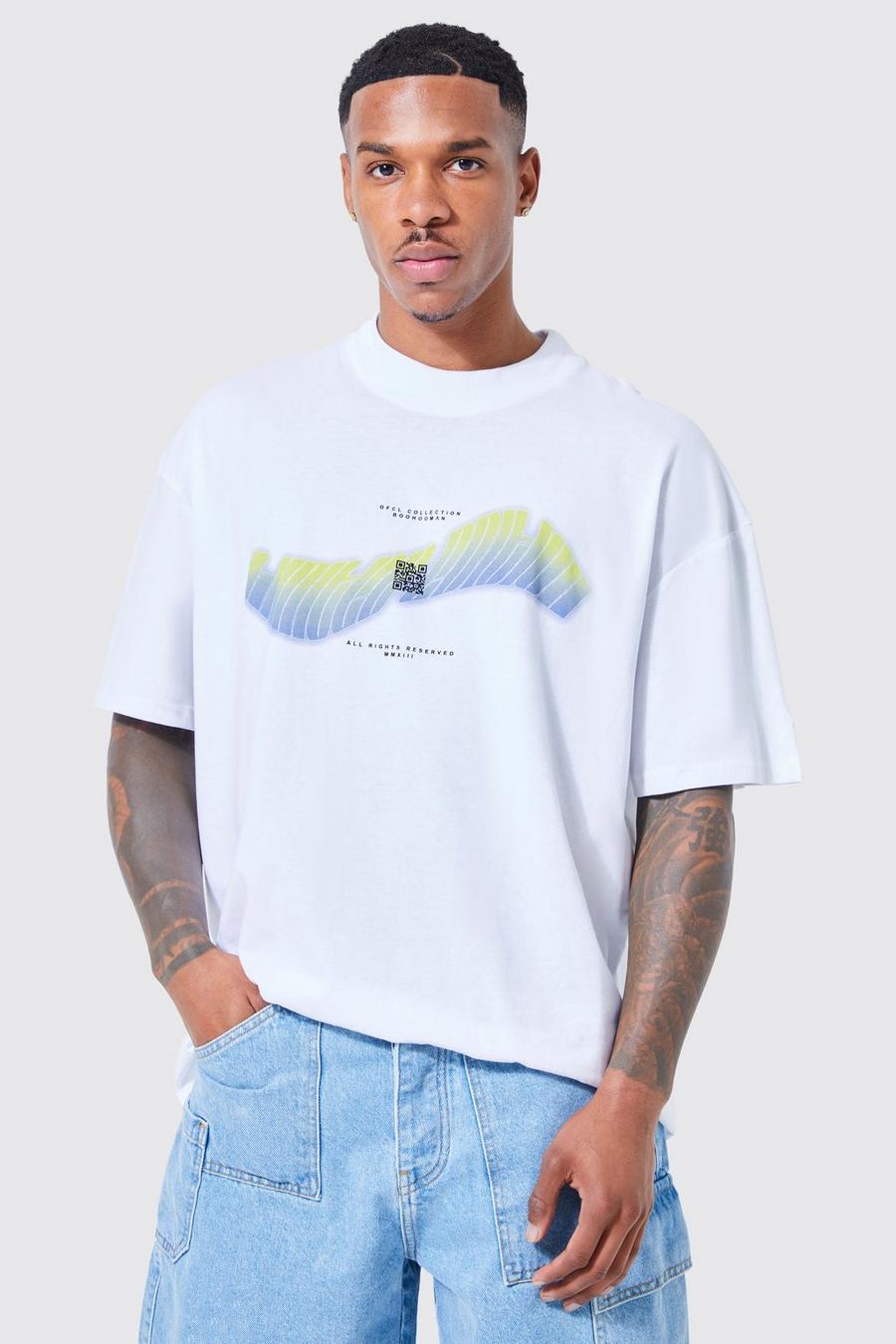 White Oversized Extended Neck Ltd Edtn Wave T-shirt