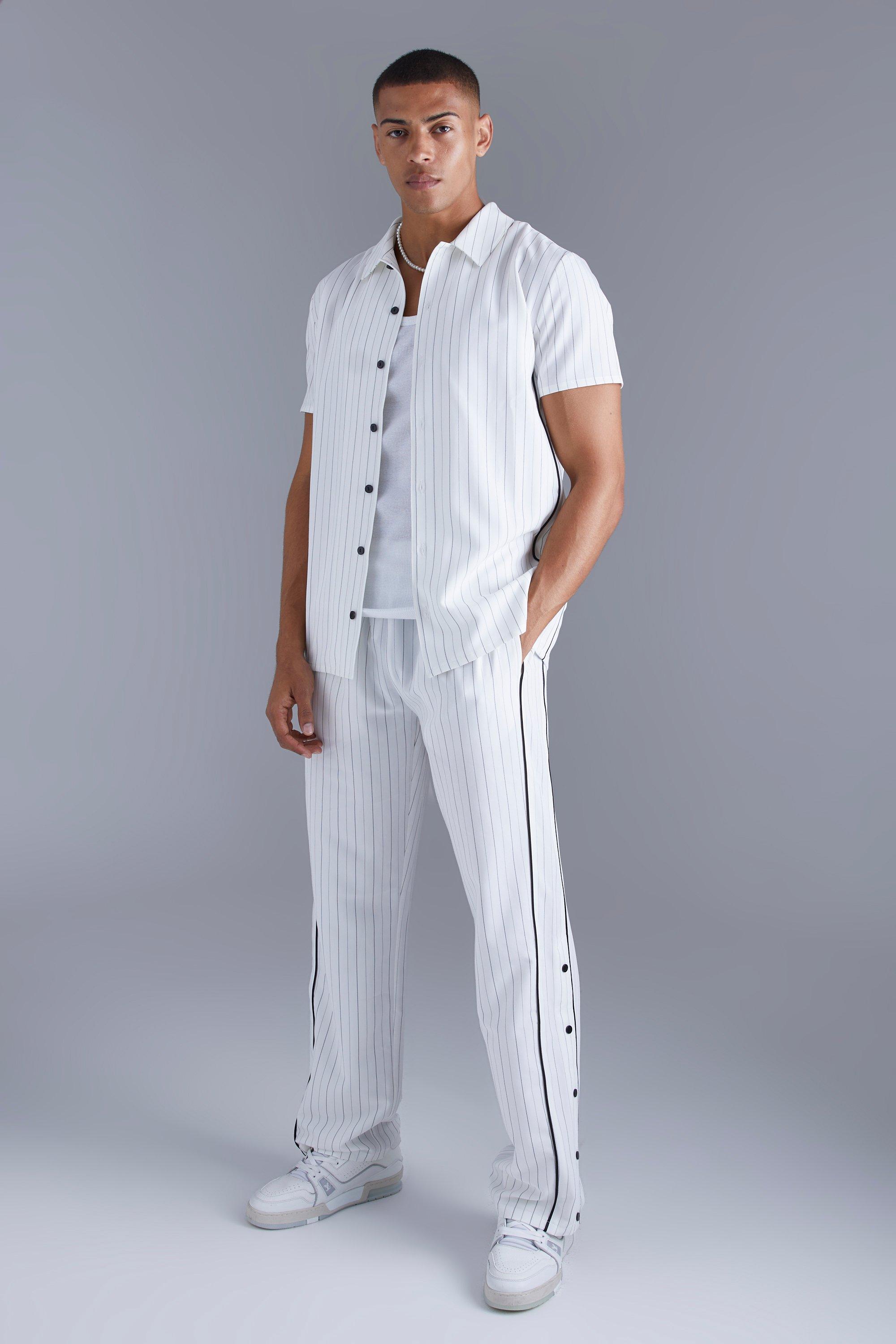 Navy Pinstripe Baseball Pants Piped