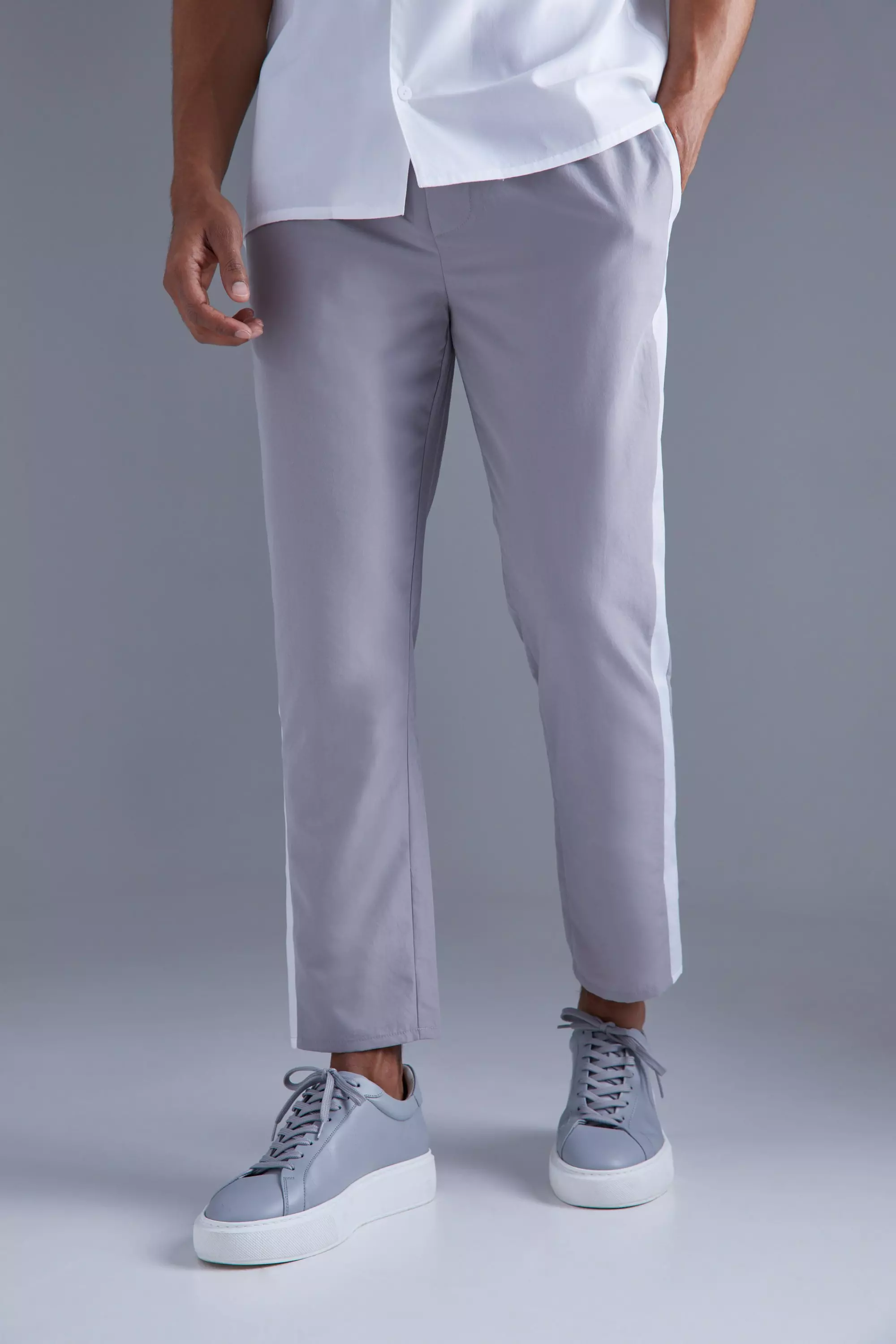 Grey Elasticated Waist Tapered Side Stripe Trouser alternative image