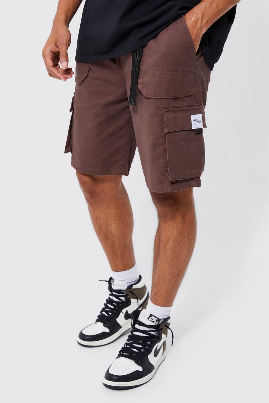 Chocolate Elastic Relaxed Cargo Short With Tab image number 1