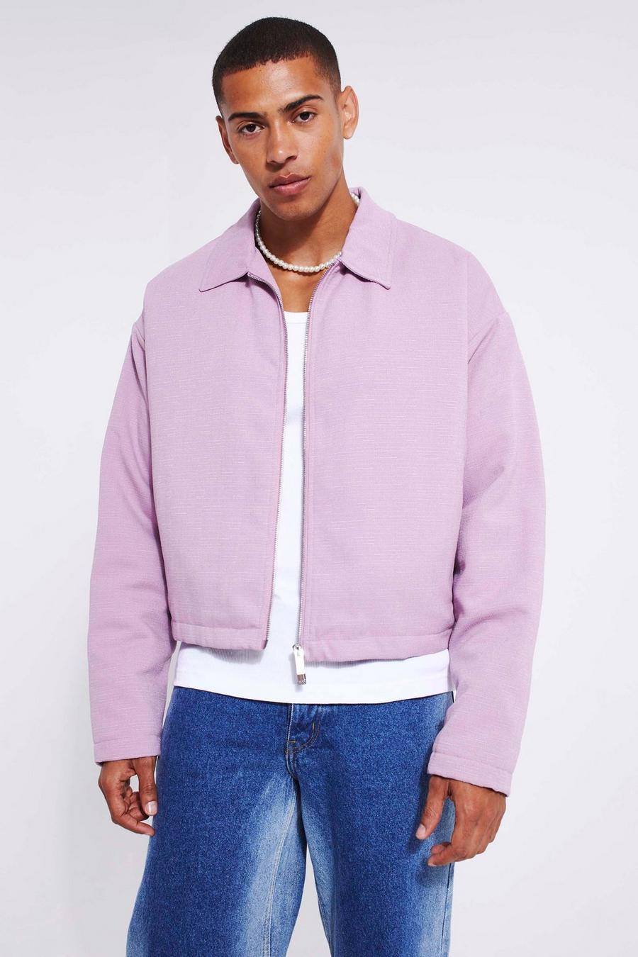 Lilac purple Boxy Boucle Harrington Jacket
