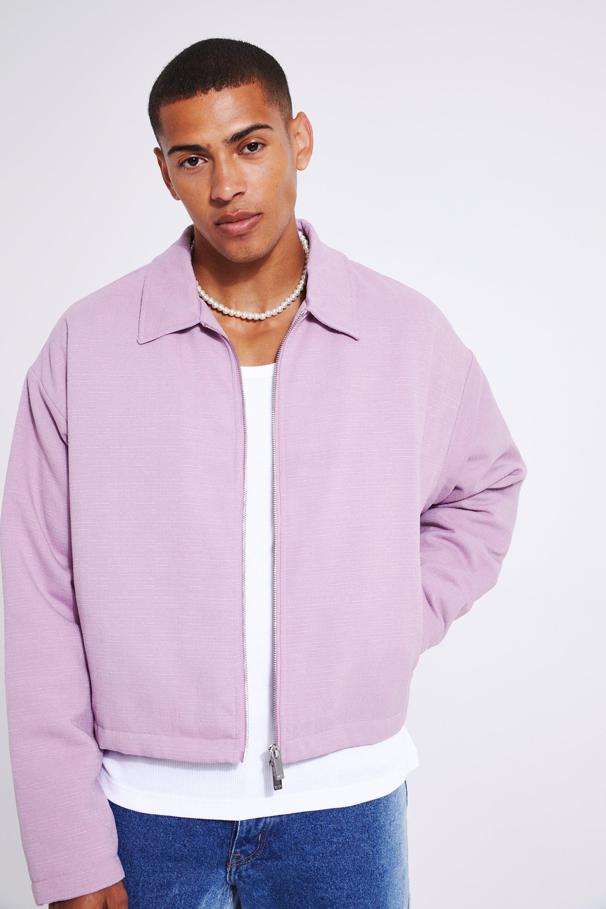 boohooMAN Boxy Boucle Harrington Jacket - Purple - Size M