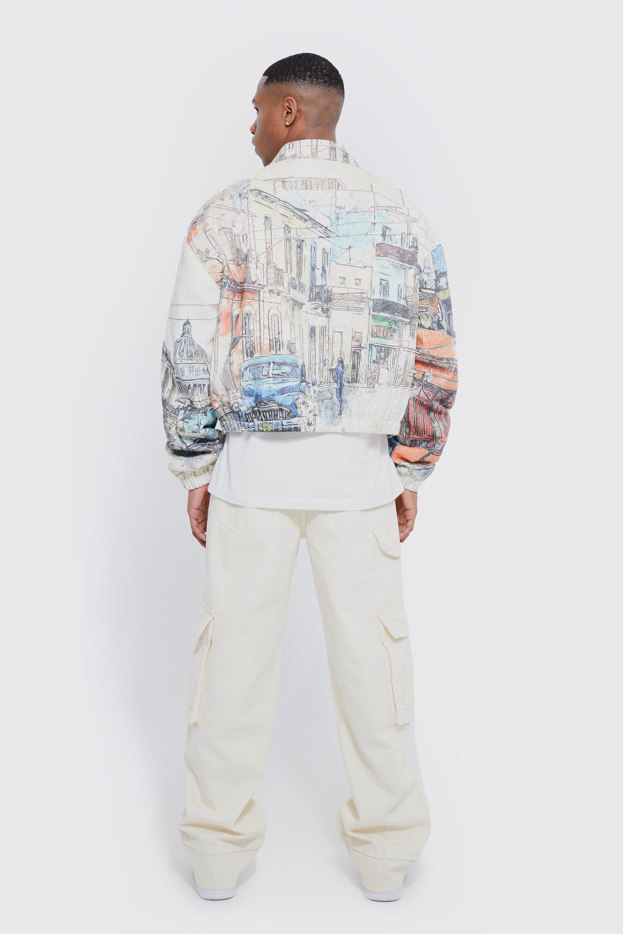 Boxy Scenic Twill Harrington Jacket | boohoo USA