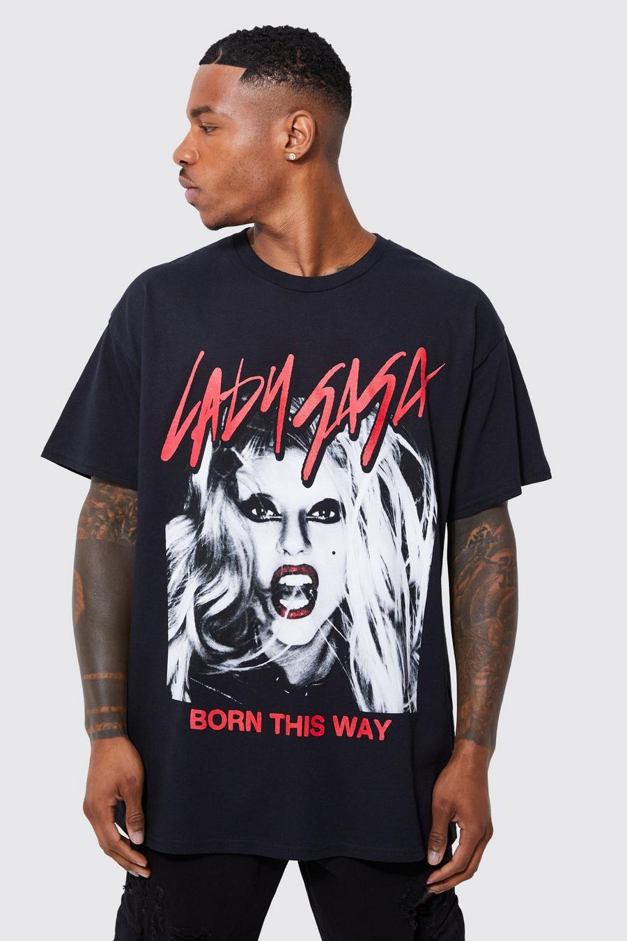 Camiseta oversize con estampado de Lady Gaga, Black negro