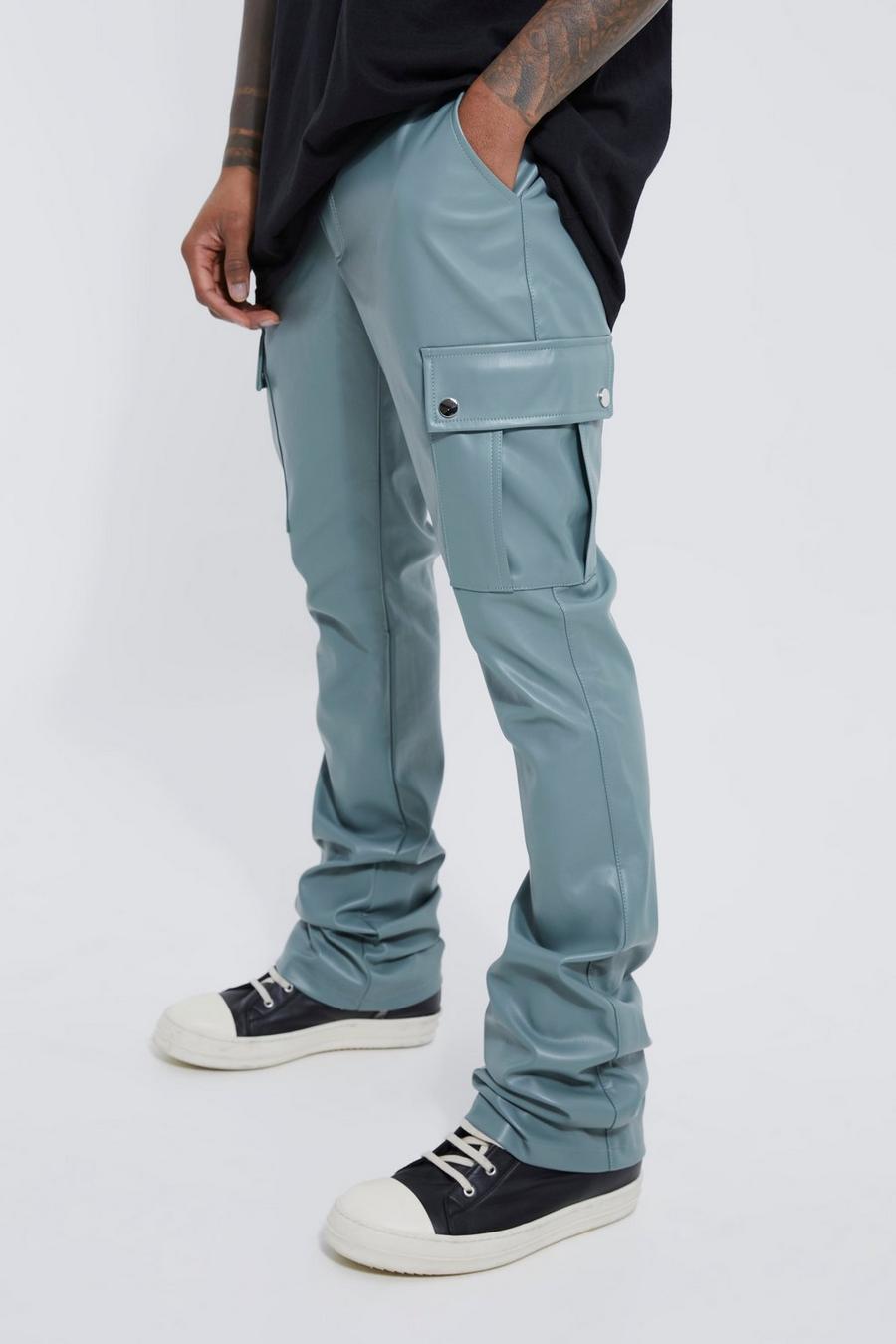 Teal Fixed Skinny Stacked Flare Pu Trouser image number 1