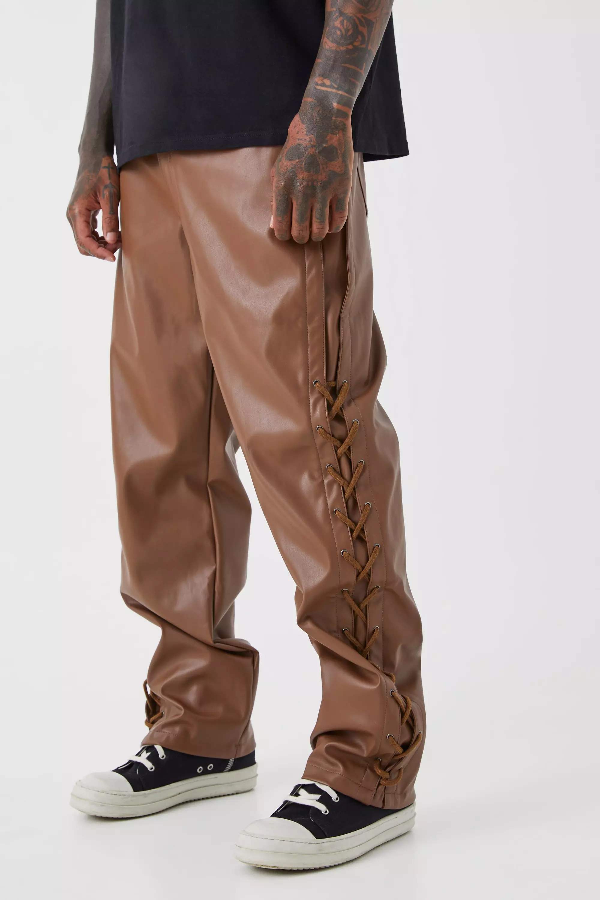 Chocolate Fixed Relaxed Lace Gusset Pu Trouser alternative image