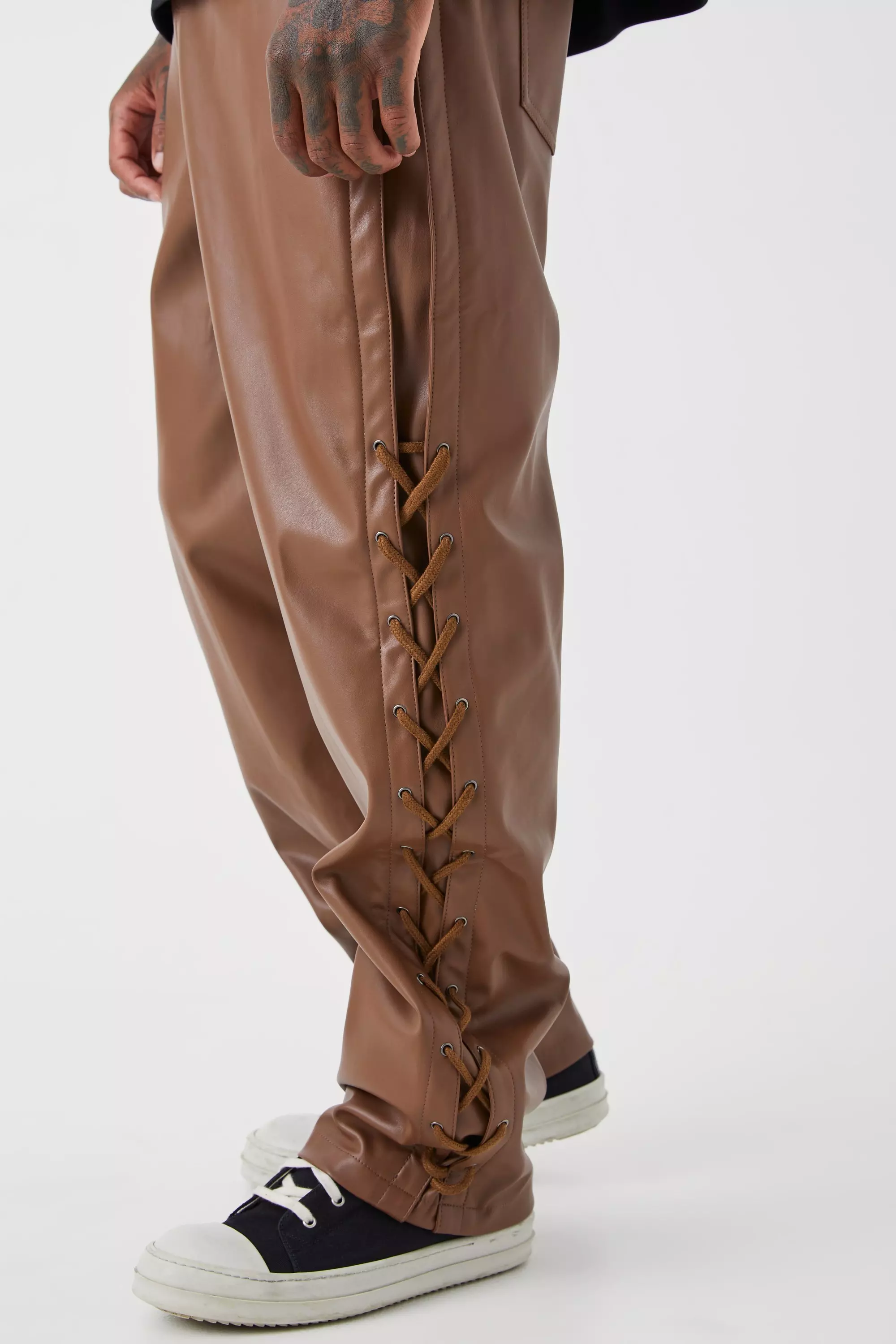 Chocolate Fixed Relaxed Lace Gusset Pu Trouser alternative image