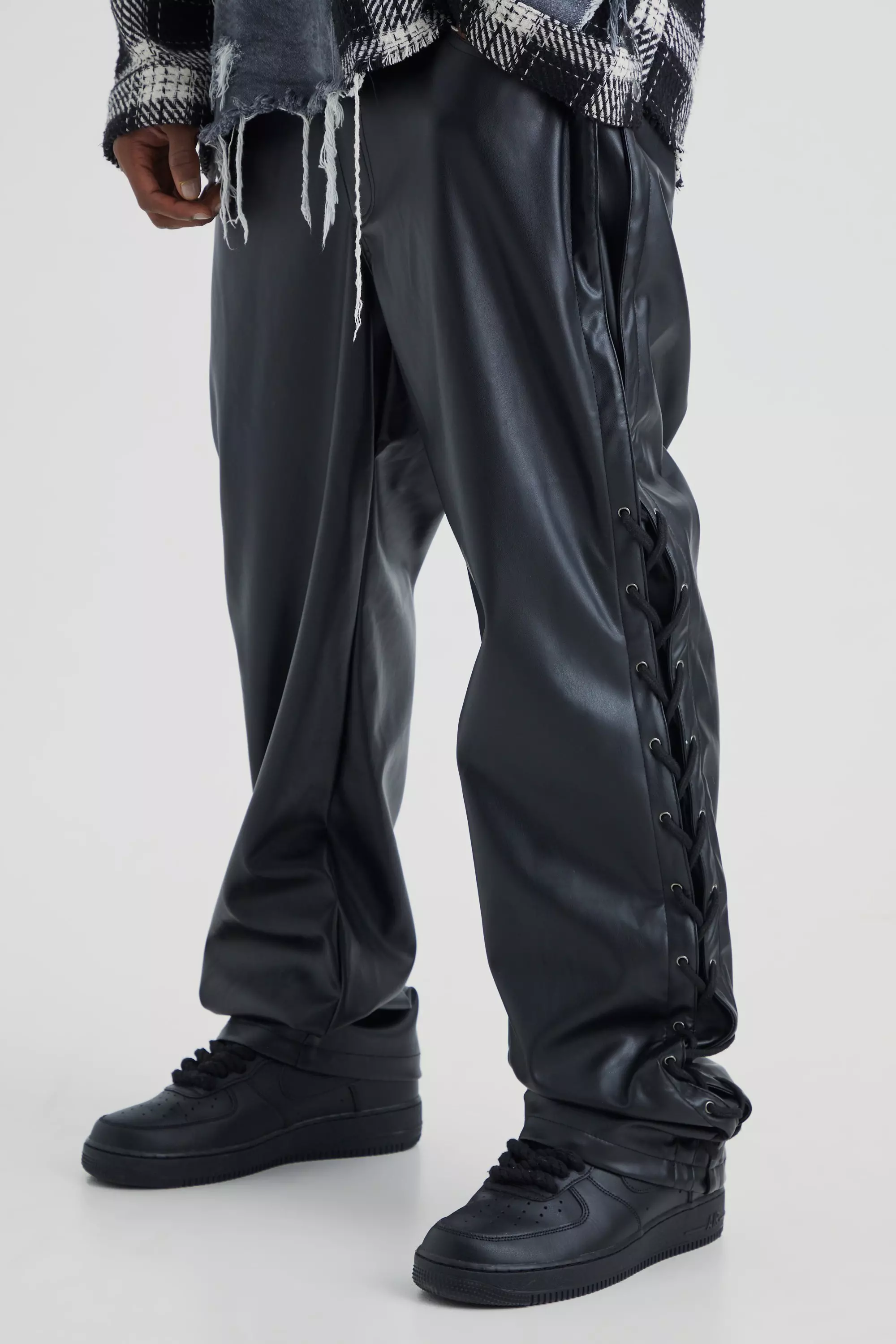 Black Fixed Relaxed Lace Gusset Pu Trouser alternative image
